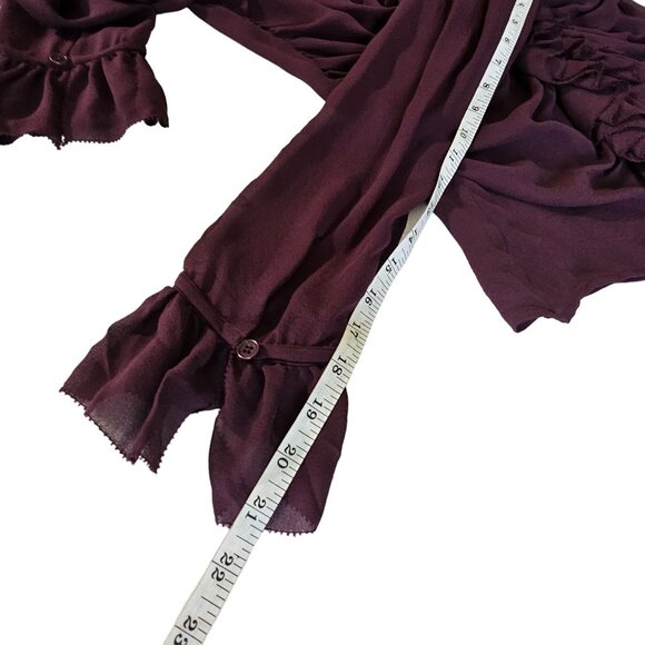 DKNY Women's Purple Silk Ruffle V Neck Pheasant Boho vibe Top Blouse size 10 - Picture 10 of 12